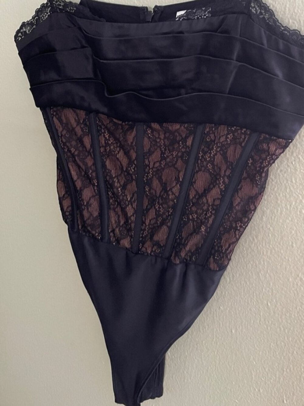 Black Lace Satin Bodysuit - Picture 2 of 2